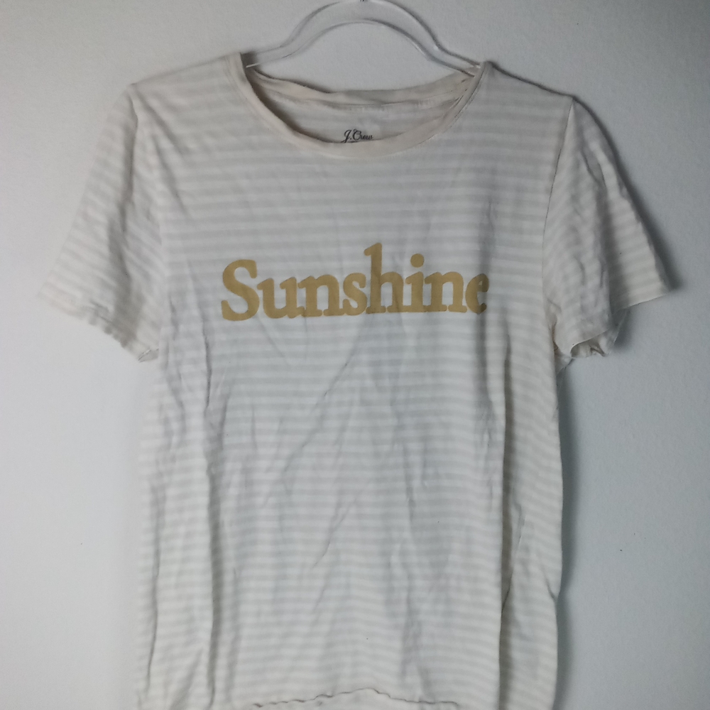 J. Crew Sunshine Graphic Cream White Striped Tee Preppy Y2K